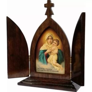 Capela Mãe Rainha de Madeira 19 Cm Com Porta