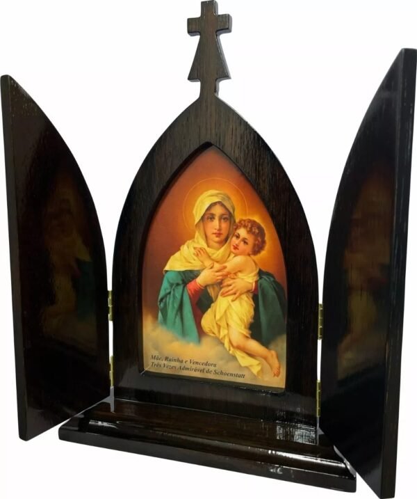 Capela Mãe Rainha de Madeira com Porta, 25 Cm
