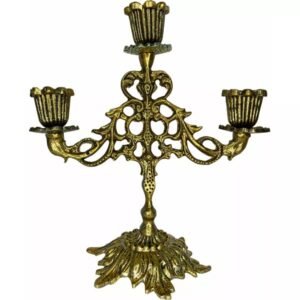 Castiçal candelabro ouro velho para 3 velas 23 x 21 cm