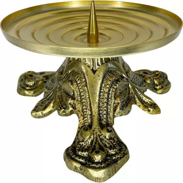 Castiçal porta-vela baixo ouro velho 7 x 13 cm