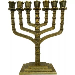 Castiçal menorá de metal para sete velas 28 x 24 cm