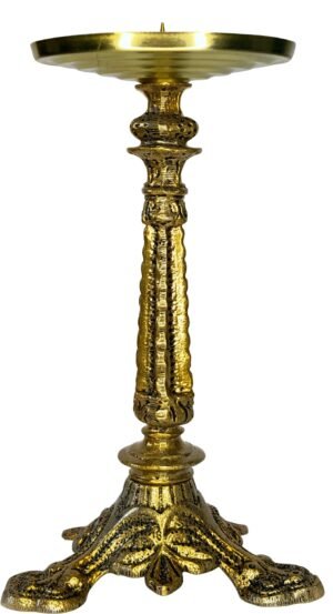 Castiçal alto com prato ouro velho para 1 vela 30 cm