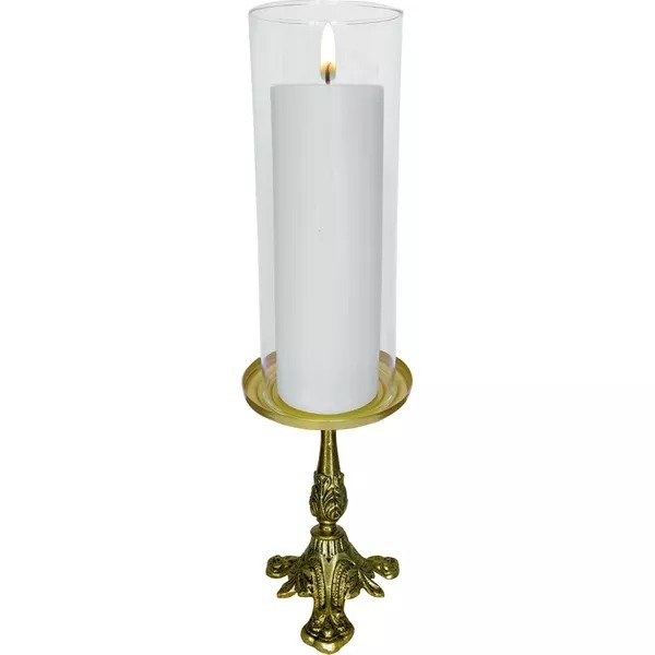 Kit castiçal alto ouro velho com donzela de vidro 24 cm