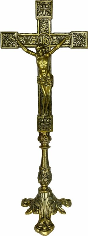 Crucifixo Cruz Metal De Altar Com Base 50cm