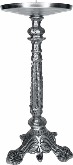 Castiçal 01 Vela 30Cm C/ Prato Prata Velha - Base Para Vela 11Cm