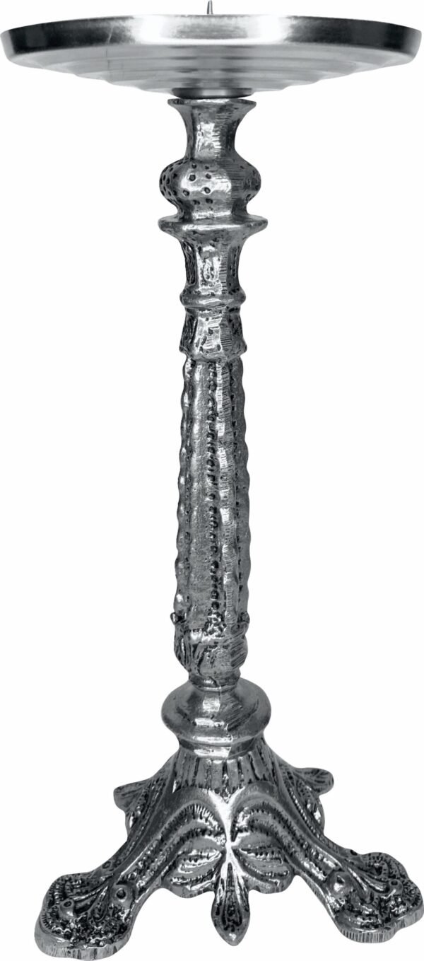 Castiçal 01 Vela 30Cm C/ Prato Prata Velha - Base Para Vela 11Cm