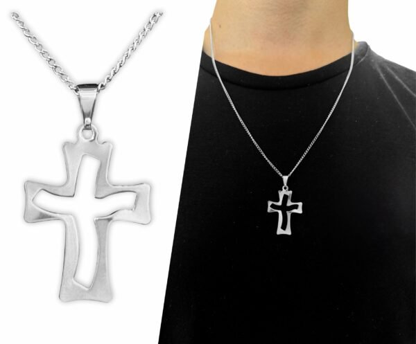 Corrente Com Crucifixo Aço Inox Vazado