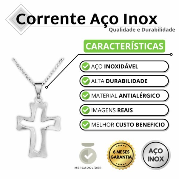Corrente Com Crucifixo Aço Inox Vazado