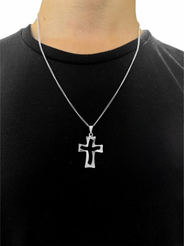 Corrente Com Crucifixo Aço Inox Vazado