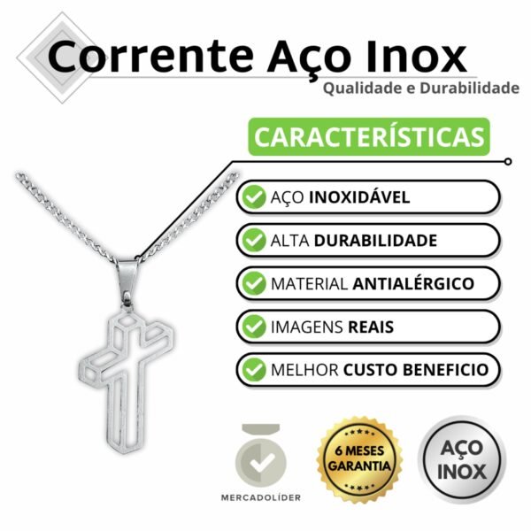 Corrente C Crucifixo Aço Inox Tridimensional