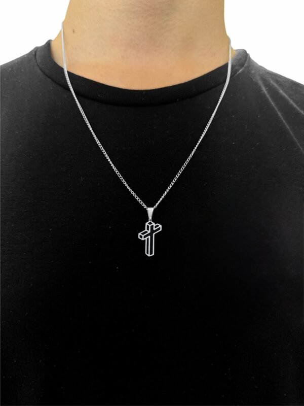 Corrente C Crucifixo Aço Inox Tridimensional