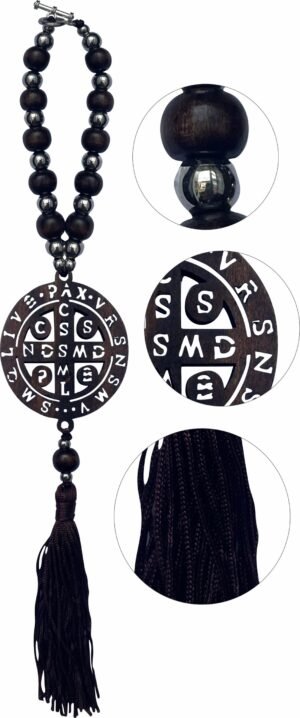 Dezena Mini Terço Madeira P Carro S Bento Pom Pom Importado