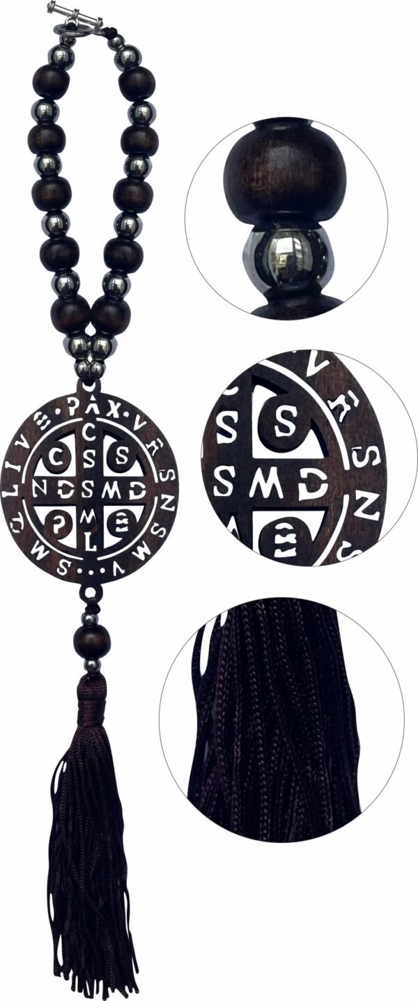 Dezena Mini Terço Madeira P Carro S Bento Pom Pom Importado