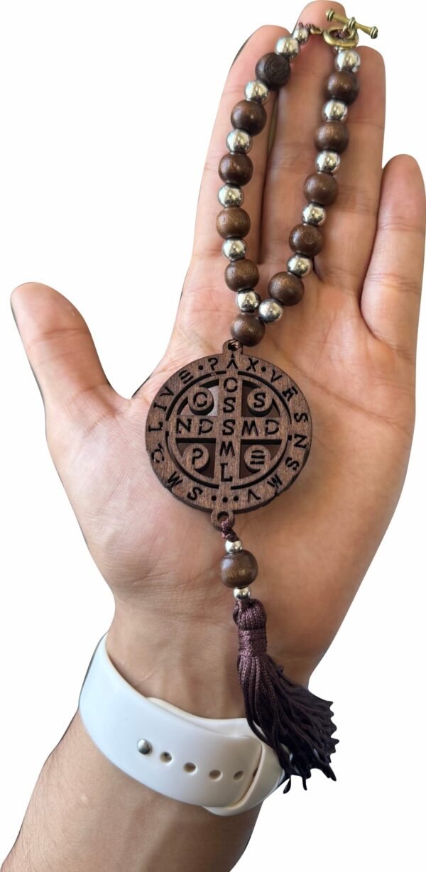 Dezena Mini Terço Madeira P Carro S Bento Pom Pom Importado