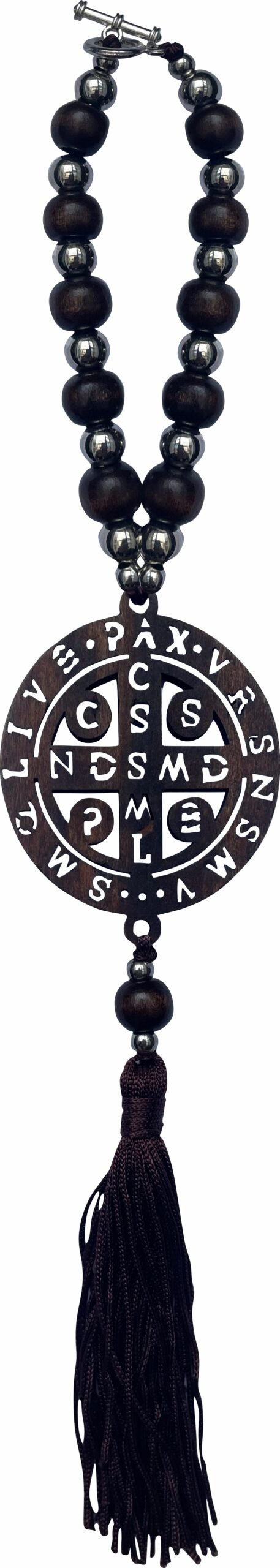 Dezena Mini Terço Madeira P Carro S Bento Pom Pom Importado