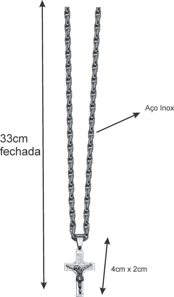 Corrente Aço Inox Com Crucifixo 3X2Cm