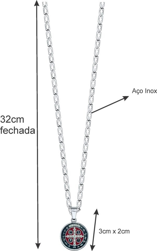 Corrente Aço Inox Com Medalha São Bento