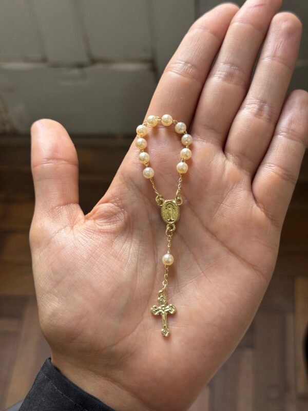 Kit 20 Dezena Mini Terço Pérola Dourada