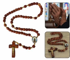 TM.12 IA Terço Madeira Com Santo No Triangulo