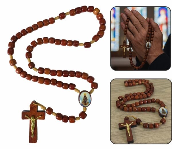 Terço Madeira Com Santo No Triangulo