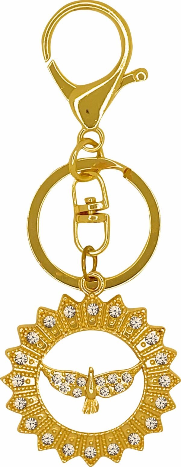 CHAVEIRO MOSQUETÃO REDONDO ESPÍRITO SANTO COM STRASS