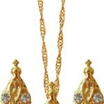 CONJUNTO FOLHEADO OURO BRINCO COM GARGANTILHA APARECIDA MF226