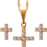 CONJUNTO FOLHEADO A OURO BRINCO COM CRUZ STRASS 228