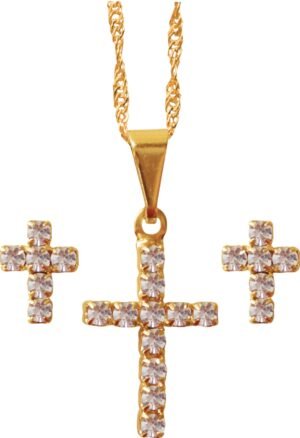 15197744405-fo-106.jpg CONJUNTO FOLHEADO A OURO BRINCO COM CRUZ STRASS 228