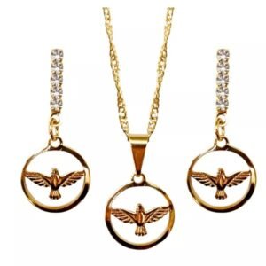 15197932001-fo-150.jpg CONJUNTO FOLHEADO OURO COM BRINCO ESPIRÍTO SANTO VAZADO MF441