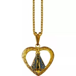 CORRENTE COM PINGENTE N SENHORA APARECIDA CORAÇÃO F OURO