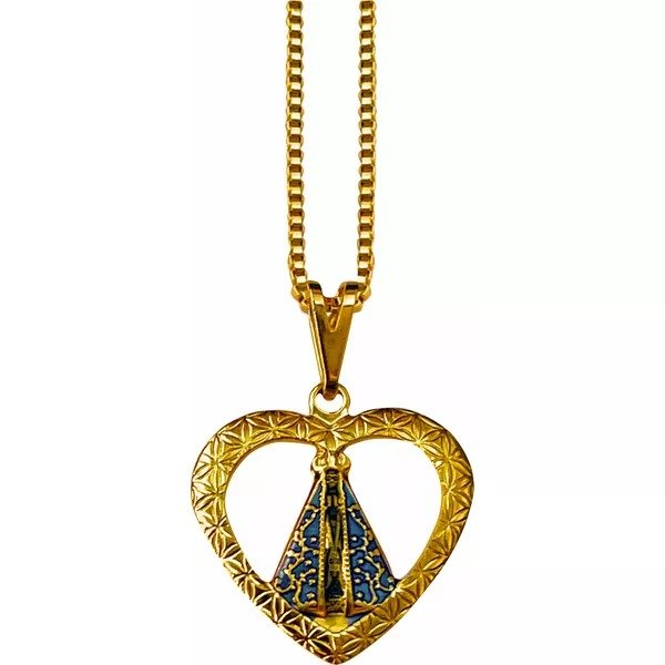 CORRENTE COM PINGENTE N SENHORA APARECIDA CORAÇÃO F OURO