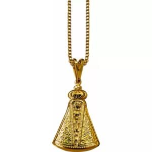 15197936478-fo-171.jpg CORRENTE COLAR COM PINGENTE N SENHORA APARECIDA FOLHEADA A OURO