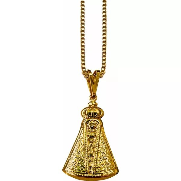 CORRENTE COLAR COM PINGENTE N SENHORA APARECIDA  FOLHEADA A OURO
