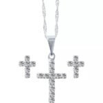 CONJUNTO FOLHEADO A PRATA BRINCO COM CRUZ STRASS MF229