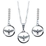 CONJUNTO FOLHEADO A PRATA COM BRINCO ESPÍRITO SANTO VAZADO MF442