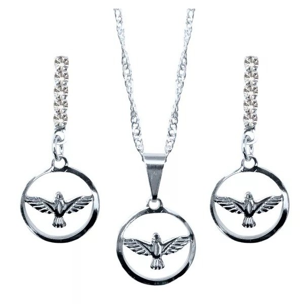 CONJUNTO FOLHEADO A PRATA COM BRINCO ESPÍRITO SANTO VAZADO MF442