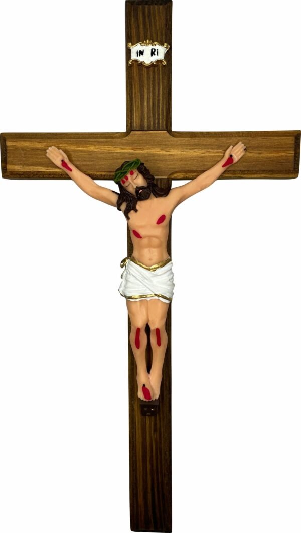 CRUCIFIXO MADEIRA PAREDE COM CRISTO EM RESINA 40CM