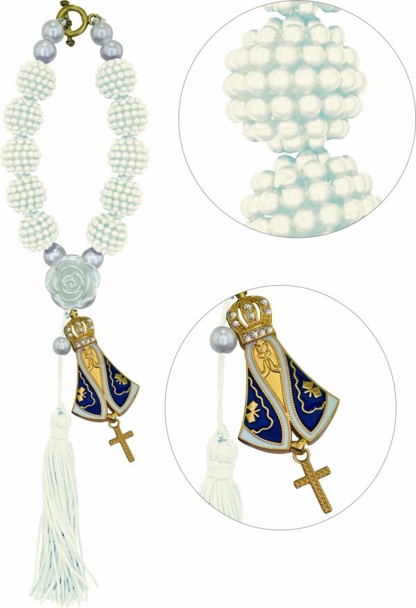 Dezena Mini Terço Para Carro 10mm Nossa S. Aparecida Flor