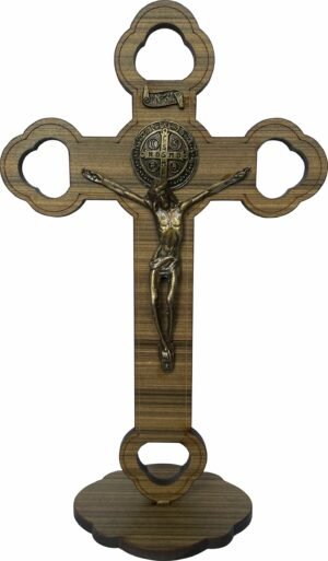 CRUCIFIXO MDF DE MESA COM CRISTO EM METAL 25CM