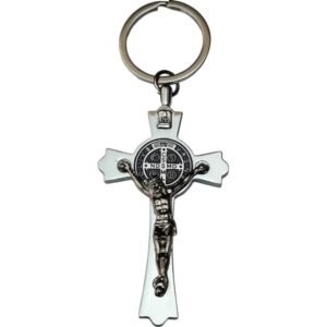 15184861248-ch-38.jpg CHAVEIRO CRUZ DE SÃO BENTO PRATEADO IMPORTADO