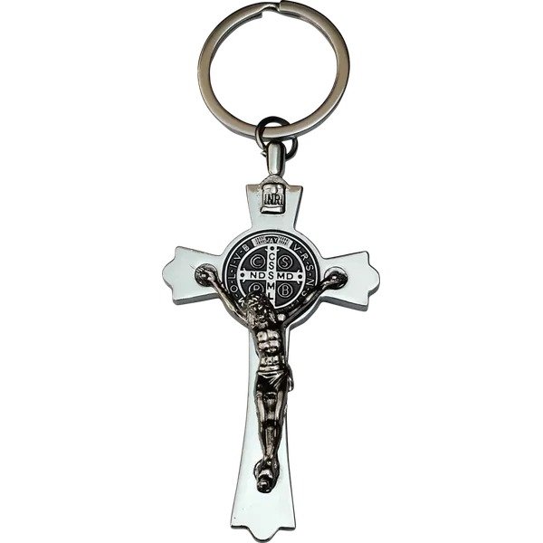 CHAVEIRO CRUZ DE SÃO BENTO PRATEADO IMPORTADO