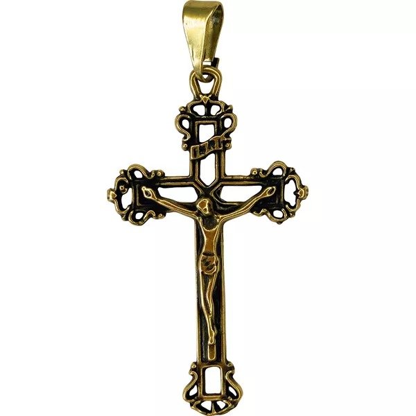 CRUCIFIXO 4X2,2 CM OURO VELHO VAZADO