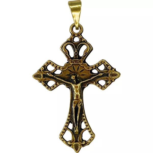 CRUCIFIXO 4X2,6 CM OURO VELHO