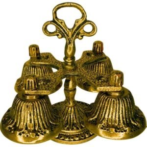 CARRILHÃO 4 SINOS EM METAL DOURADO ENVELHECIDO