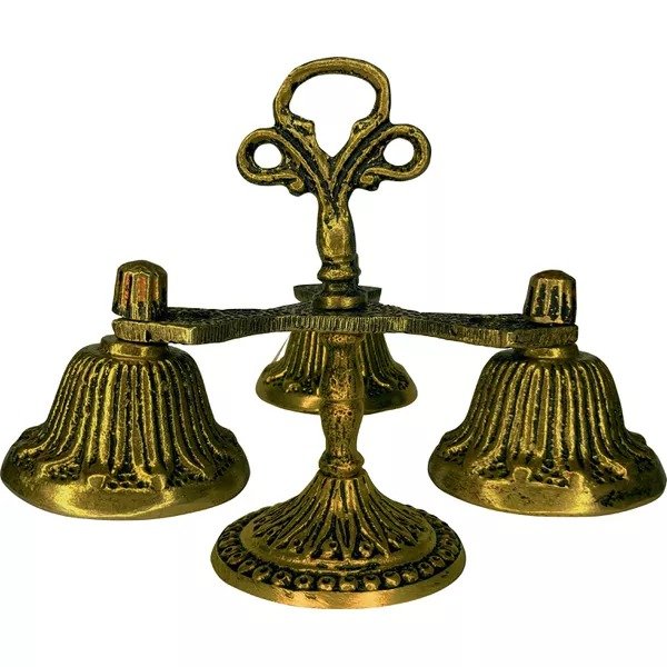 CARRILHÃO 3 SINOS EM METAL DOURADO ENVELHECIDO
