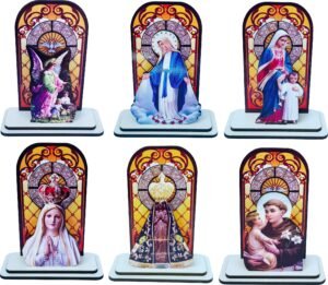 ENFEITE VITRAL COM SANTOS  10,5CM
