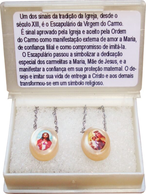 ESCAPULÁRIO MADRE PÉROLA COM CX BÍBLIA