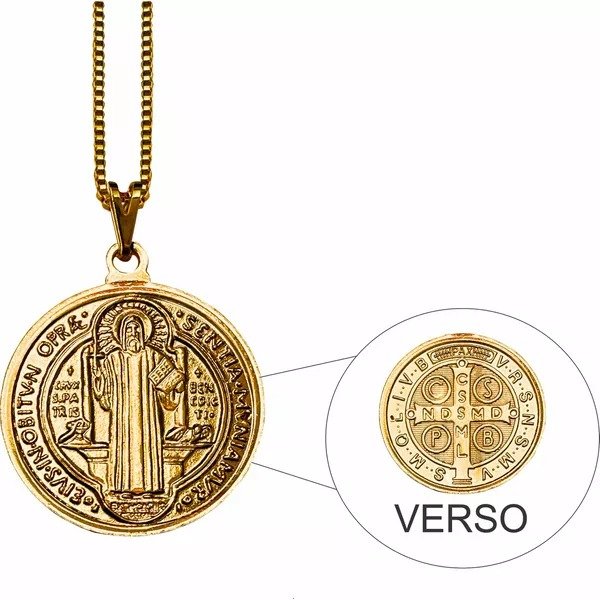 15198518916-fo-177.jpg CORRENTE COM PINGENTE SÃO BENTO F OURO