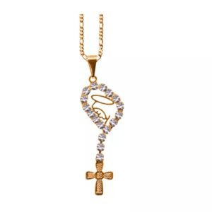 15198525260-fo-28.jpg GARGANTILHA FOLHEADA A OURO NOSSA SENHORA ESTILIZADA PEQUENA MF25