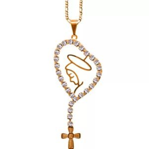 15198525792-fo-29.jpg GARGANTILHA FOLHEADA A OURO NOSSA SENHORA ESTILIZADA GR MF27